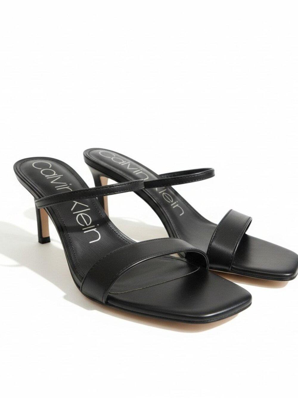 Calvin Klein Black Minimalist Double Strap Heeled Sandals 9M